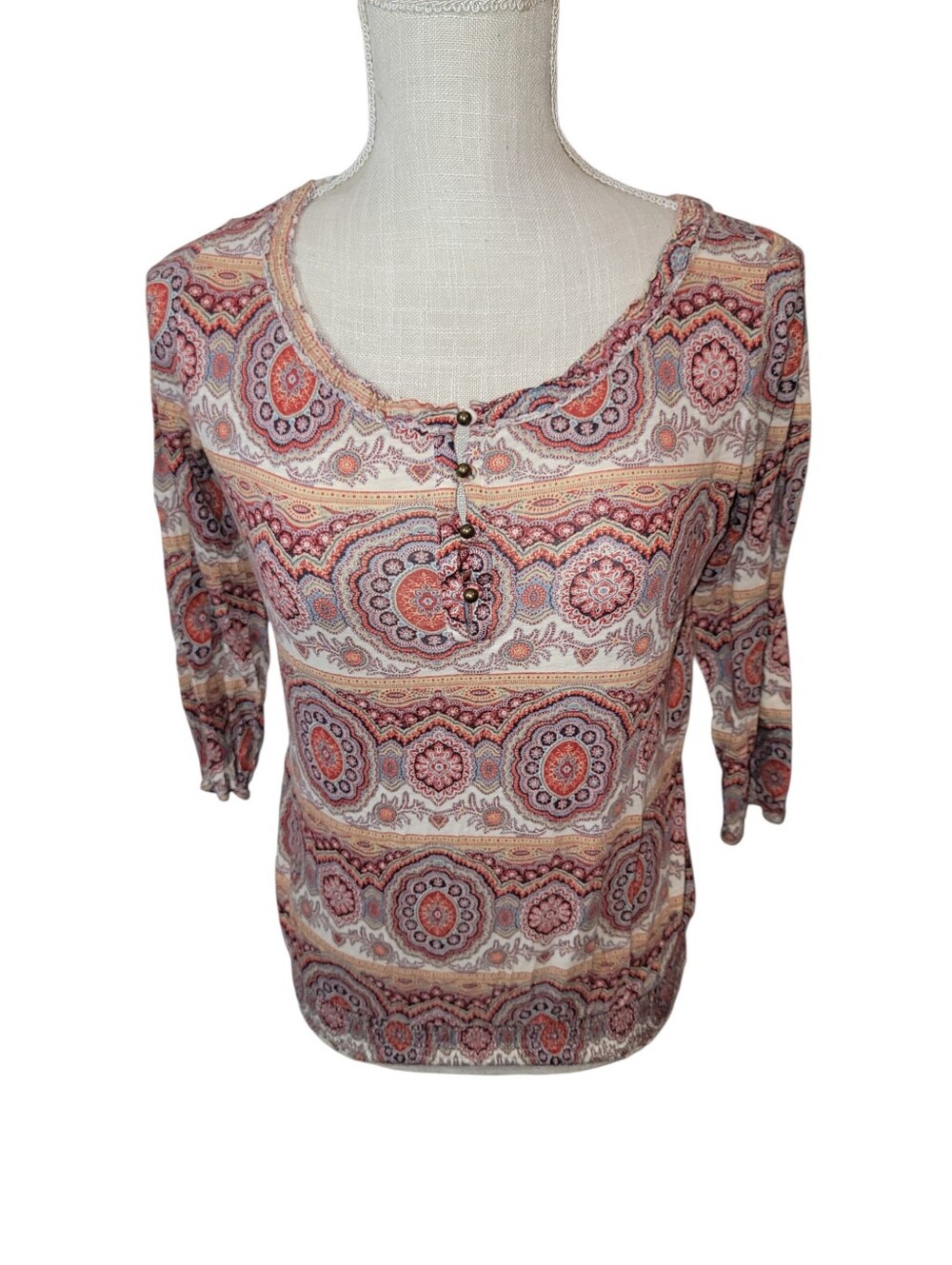 Lucky Brand Multi-Color 3/4 Sleeve Elastic Waist Blouse Size XS